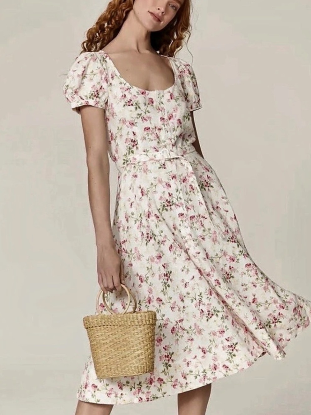 Polo Ralph Lauren Floral Linen Midi Dress Pink Size 4 Like New